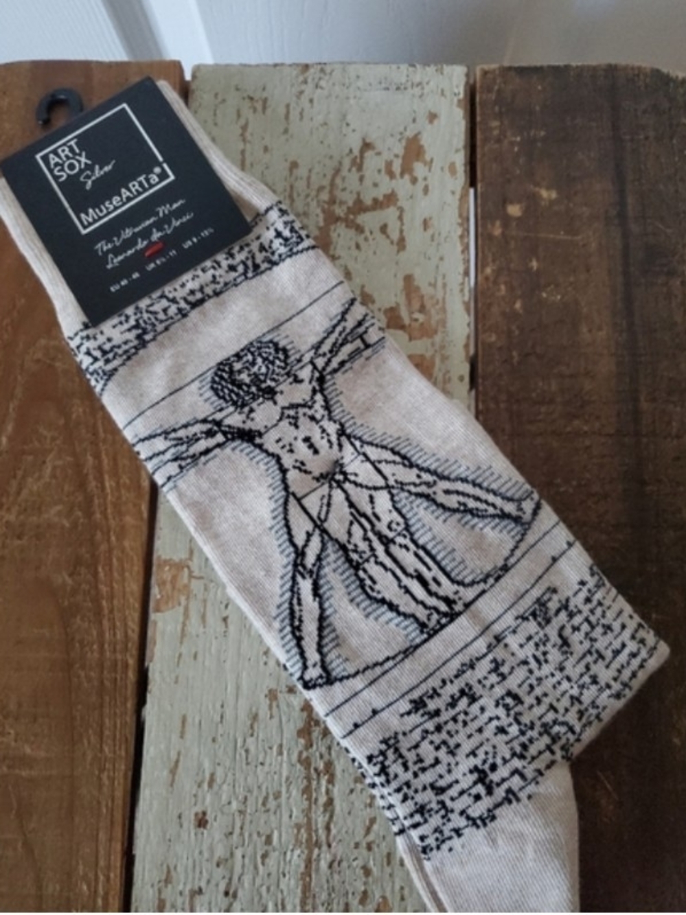 MuseARTa Vitruvian Man Crew Socks - Cream/Black